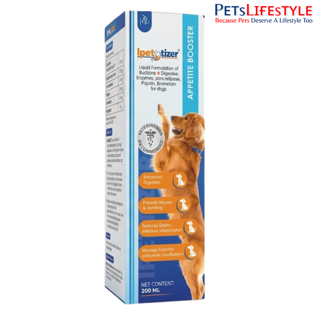 Ipettizer Buclizine & Digestive Enzymes Syrup for Dogs Appetite & Digestion Support (200 ml)