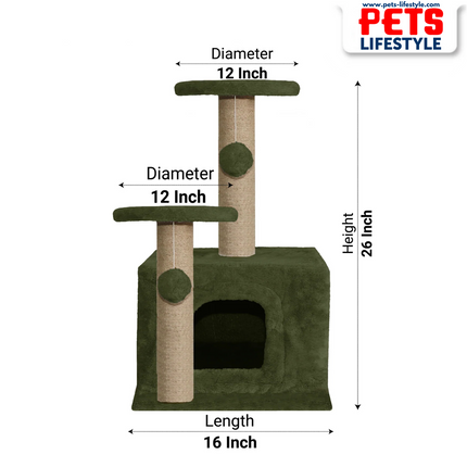 Canine Desk Soft Fur Activity Cat Tree – Natural Sisal Scratching Posts & Hanging Ball Toys
