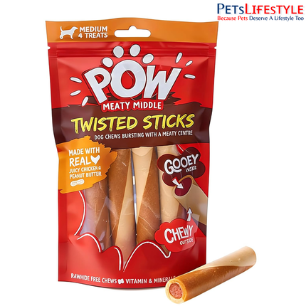 Pow Twisted Chicken and Peanut Butter Sticks Dog Treats 200gm