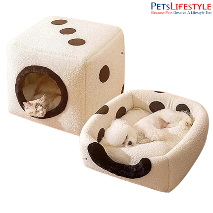 Dice Shape Cat Bed House – Comfortable Plush Cube Nest for Cats & Small Dogs Indoor