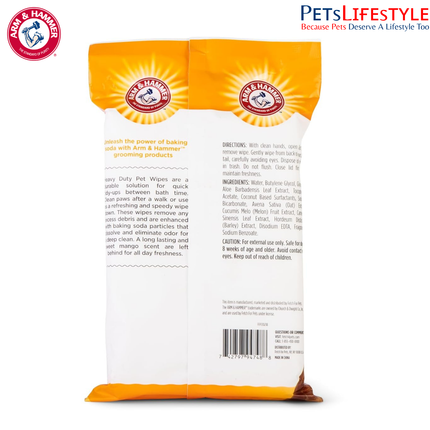 Arm & Hammer Heavy Duty Dog Bath Wipes Mango Scent 30 Count Travel Pack