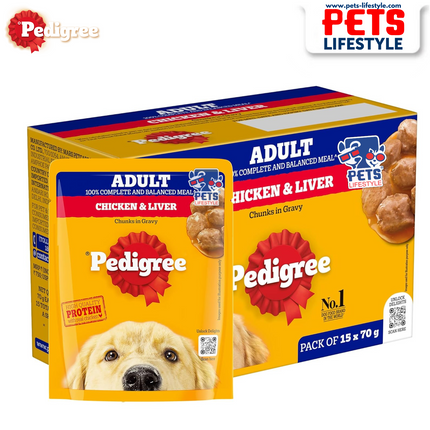Pedigree Chicken & Liver Chunks in Gravy Adult Wet Dog Food - 70 g packs