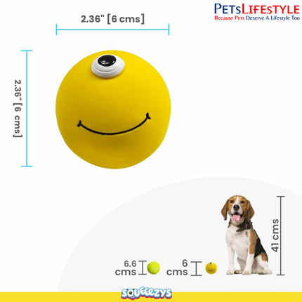 Squeeezys Latex Monster Ball Yellow Squeaky Dog Toy – Natural Latex Rubber Play Toy for Dogs