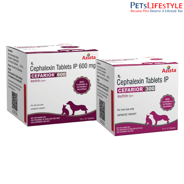 Cefarior Cephalexin Tablets for Dogs & Cats – 300mg & 600mg Meat Flavoured Antibiotic by Azista Vet (1x10 Tablets)