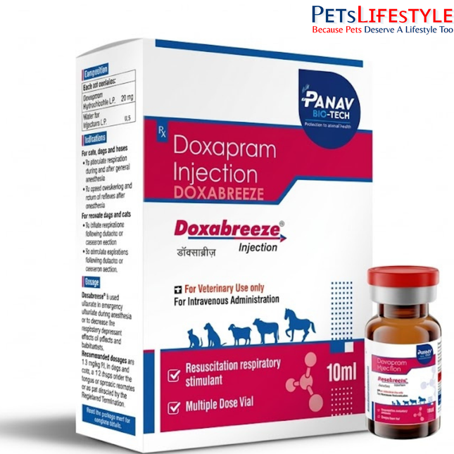 Doxabreeze Doxapram Hydrochloride Injection 20 mg/ml for Dogs, Cats & Wildlife (10 ml)