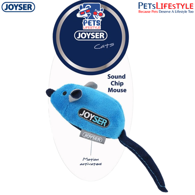 JOYSER Sound Chip Mouse Plush Cat Toy – Blue | Motion-Activated Electronic Toy