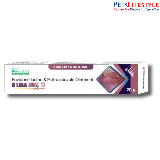 Interban-Surge 10 Wound Care Ointment for Dogs & Cats (Povidone Iodine 10% + Metronidazole 2%)
