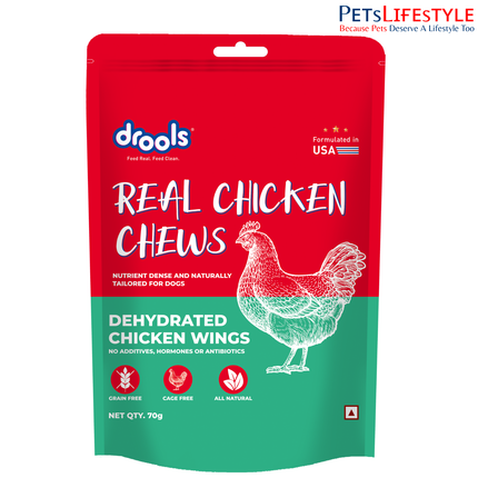 Drools Dog Treats Dehydrated Real Chicken Chews Wings 70g