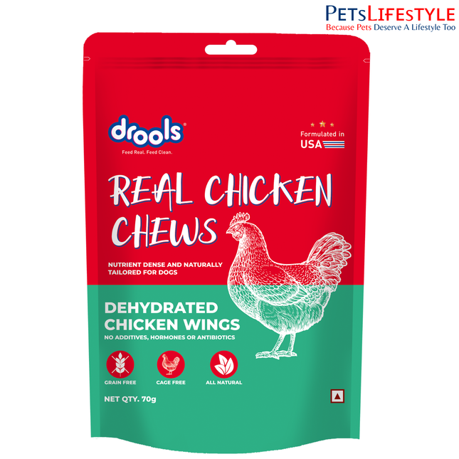 Drools Dog Treats Dehydrated Real Chicken Chews Wings 70g