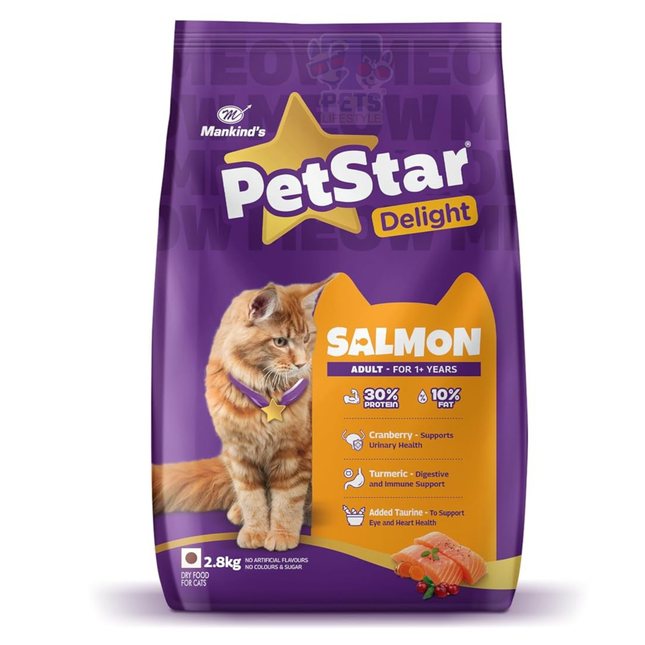 Mankind PetStar Adult Cat Food – Salmon Flavour | Complete Nutrition with Taurine & Omega for Urinary, Digestive & Heart Health