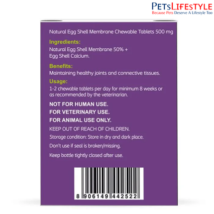 SHELLTREK Natural Eggshell Membrane 500mg Chewable Tablets – Best Joint Supplement for Dogs & Cats