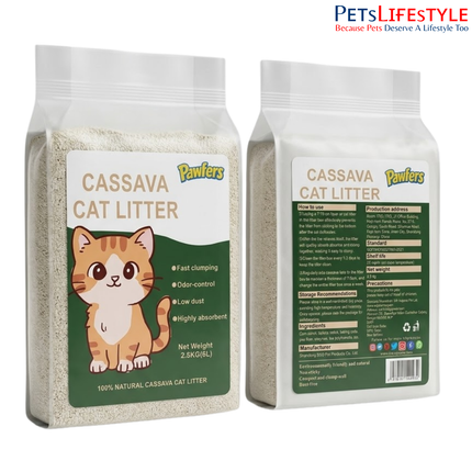 Pawfers 100% Natural Cassava Cat Litter 6L (2.5kg) – Fast Clumping Low Dust Cat Litter