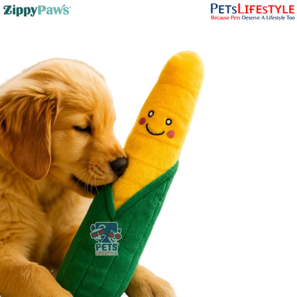 ZippyPaws Jigglerz – Corn  Super Sized Stuffing-Free Interactive Squeaker Dog Toy