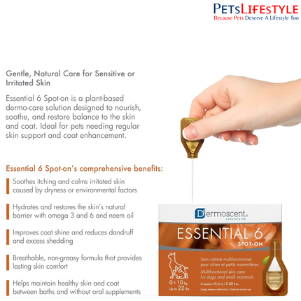 Savavet Dermoscent Essential 6 Spot-On for Dogs and Cats Between 0 to 10kg Skin & Coat Care