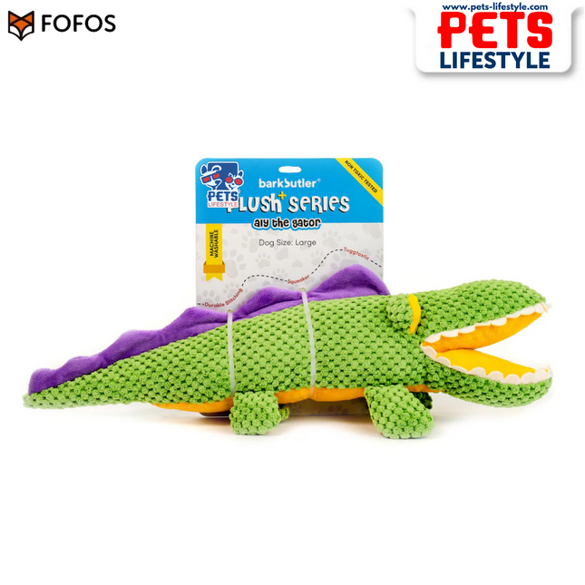 FOFOS Barkbutler Aly The Gator Plush Dog Toy | Durable Plush Toy with Squeaker & Crinkle