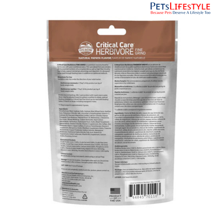 Oxbow Critical Care Herbivore Fine Grind Papaya Recovery Nutrition for Rabbits & Small Herbivores (100 g)
