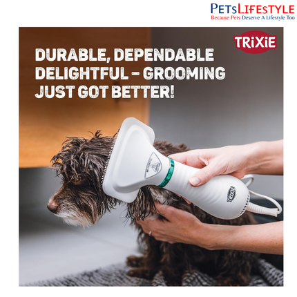 TRIXIE Self-Cleaning Warm Air Brush for Dog Grooming – 2-in-1 Dryer & Slicker Brush