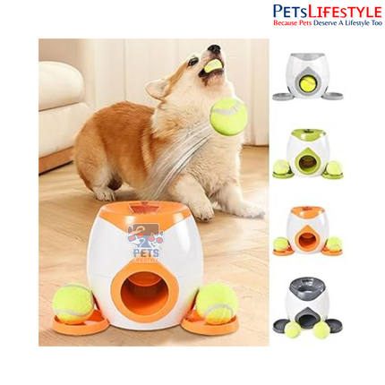 Automatic Dog Ball Launcher, Automatic Tennis Ball Food Dispenser, Training Pet Throwing Balls Machine with Snack Reward System for Small & Medium Dogs (Orange)