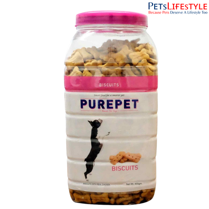Purepet Dog Biscuits Jar (455g) – Milk / Chicken / Mutton Flavours Dog Treats