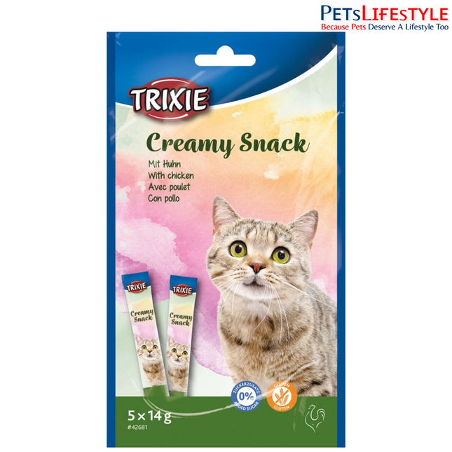 Trixie Creamy Snacks for Cats – Chicken Flavour Creamy Cat Treats with Taurine | 5 x 14g