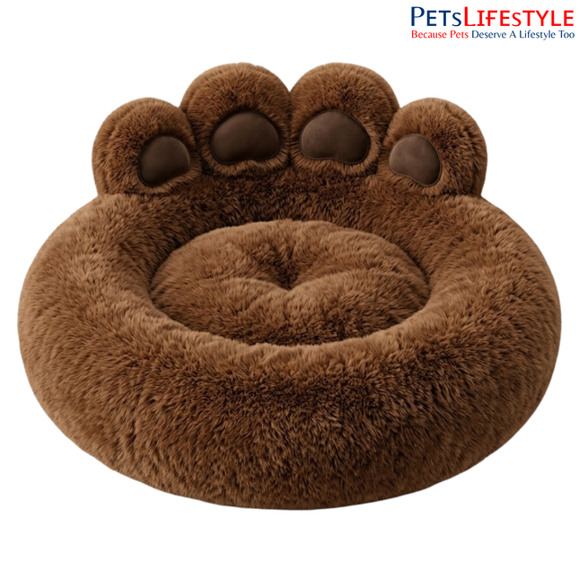 Premium Giant Paw Plush Calming Donut Pet Bed Pet House with Plush Cushion, Indoor Pet Bed