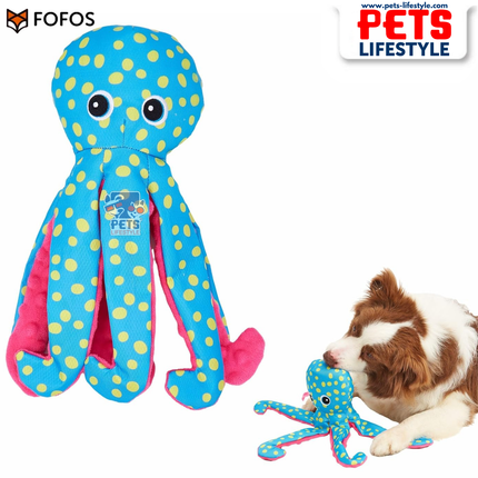 FOFOS Sealife Plush Octopus Blue Tough Layered Fabric Squeaky Toy for Moderate Chewers
