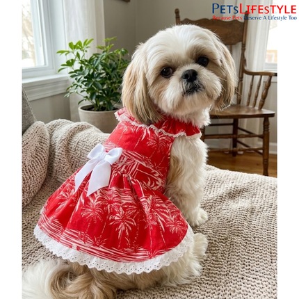 Premium Tropical Palm Print Pet Dress for Dogs & Cats Tropical Paradise Holiday Pet Dress