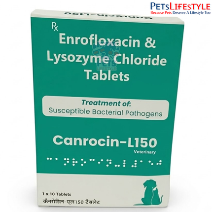 Canicon Canrocin-L150 Tablets for Dogs & Cats | Enrofloxacin 150mg & Lysozyme Chloride | Broad-Spectrum Veterinary Antibiotic | 1 x 10 Tablets
