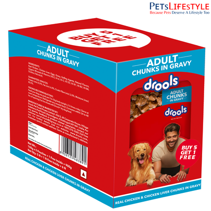 Drools Adult Wet Dog Food Real Chicken & Liver Chunks (6 x 150g)