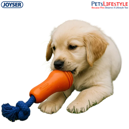 JOYSER Ropper Rope & Rubber Durable Chew Dog Toy for Puppies & Small Dogs – Orange/Dark Blue (S/M)