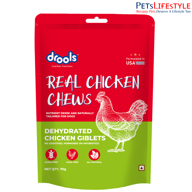 Drools Dog Treats Dehydrated Real Chicken Chews Giblets 70g
