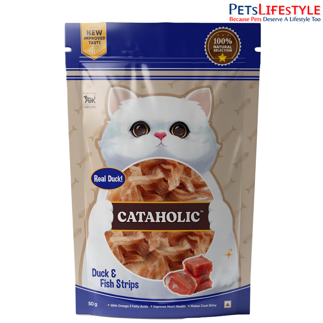 Cataholic Duck & Fish Jerky Strips Cat Treats, High Protein Natural Cat Snacks, Soft Chewy Training Treats for All Cat Breeds, 50 g