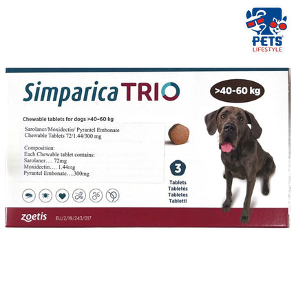 Zoetis Simparica Trio Dog Tick and Flea Control Tablet (pack of 3 tablets)