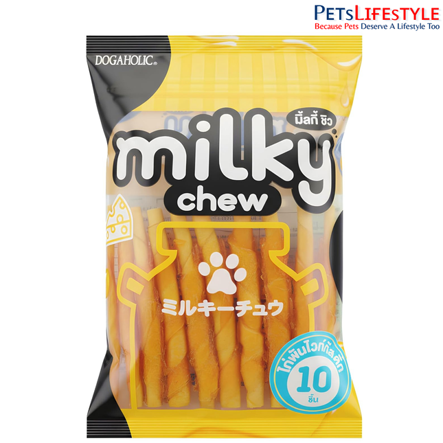 Dogaholic Milky Chew Cheese & Chicken Sticks Dog Treats – Soft Milk-Flavoured Protein-Rich Chew Snacks (10 Pieces)