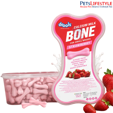Drools Calcium Milk Bone Dog Treats – Strawberry Flavour | Calcium-Rich Dental Chews for Strong Bones & Healthy Teeth