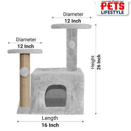 Canine Desk Fur Cat Activity Tree – Two-Floor Tower with Scratching Post & Hanging Balls