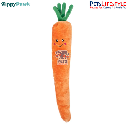 ZippyPaws Jigglerz – Carrot  Stuffing-Free Plush Tug Dog Toy with Jiggler Squeaker