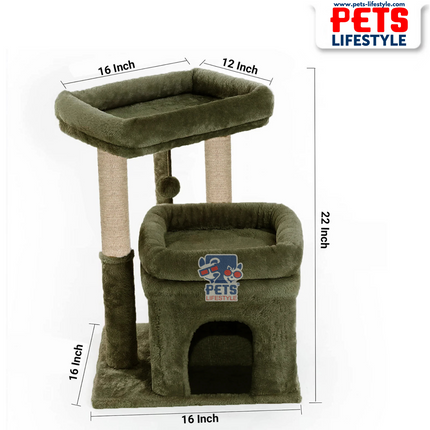 Canine Desk Kitten Cat Tree – Condo with Scratching Posts, Detachable Beds, Hanging Ball & Removable Cover