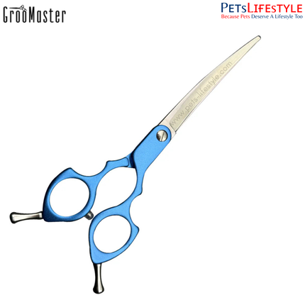GrooMaster 6” Curved Shears ( Red and Blue )with Aluminium Handle – Precision Styling & Asian Fusion Grooming Scissors