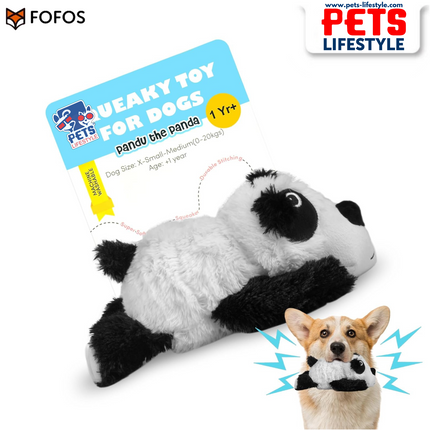 FOFOS BarkButler Pandu The Panda Plush Dog Toy | Soft Squeaky Toy for Small & Medium Dogs