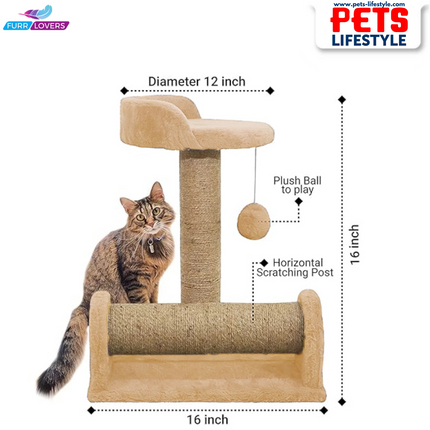 Canine Desk Soft Fur Fabric Activity Dual Jute Rope Scratching Post Cat Tree for Kittens & Cats