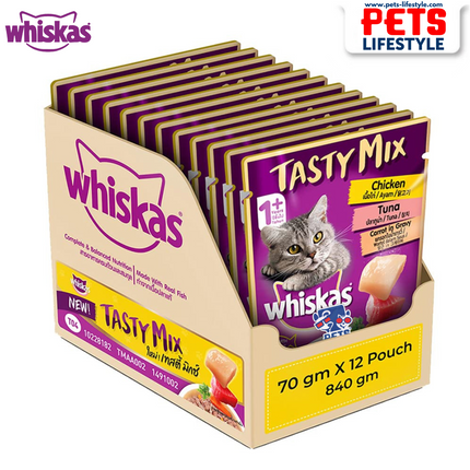 Whiskas Tasty Mix Chicken Tuna Carrot In Gravy Wet Cat Food – 70 gm