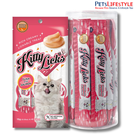 Rena Kitty Licks Tuna with Salmon Cat Treats for Kittens – Rich Creamy Lickable Treat