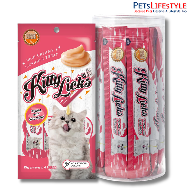 Rena Kitty Licks Tuna with Salmon Cat Treats for Kittens – Rich Creamy Lickable Treat