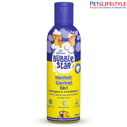 PETSTAR Hairfall Control 3-in-1 Shampoo & Conditioner for Dogs & Cats – 200 ml