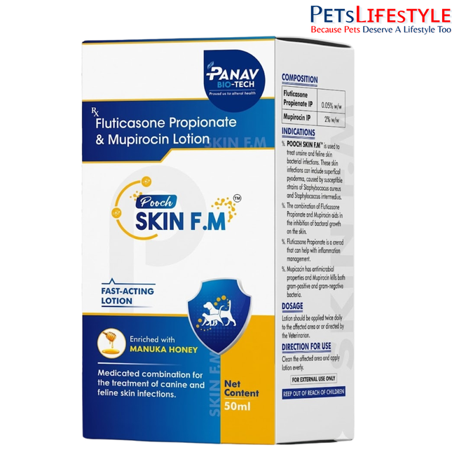 Pooch Skin F.M Fluticasone Propionate & Mupirocin Lotion for Dogs & Cats (50 ml)