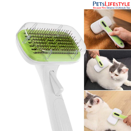 Petaholic Auto-Clean Pet Slicker Brush for Dogs & Cats | Stainless Steel Grooming Brush | One-Click Self-Cleaning | Removes Loose Fur, Mats & Tangles