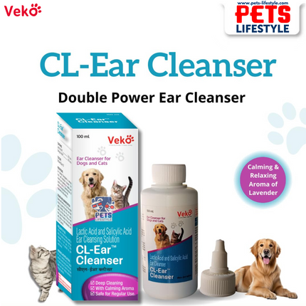Veko CL-Ear Cleanser – Lactic Acid & Salicylic Acid Ear Cleanser for Dogs & Cats