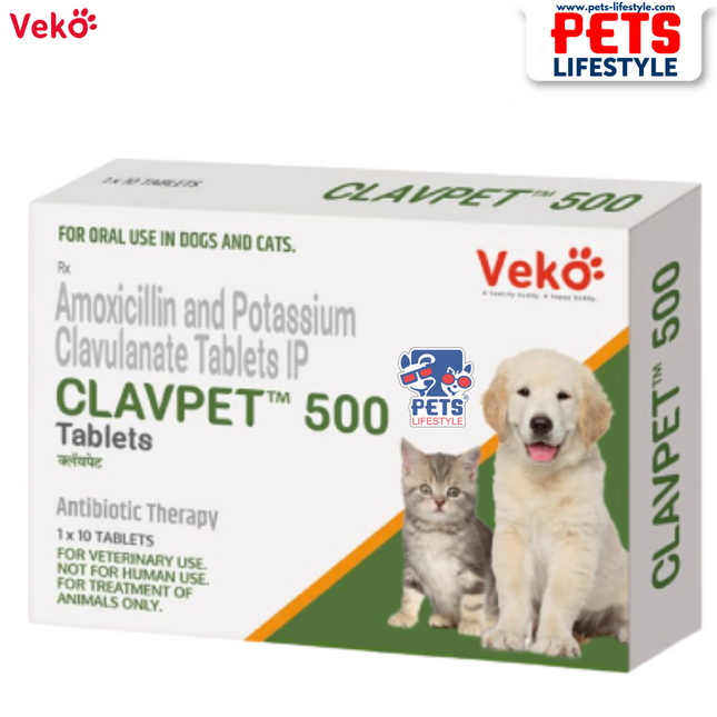 Veko CLAVPET 500 Tablets – Amoxicillin & Clavulanate Potassium (1x10 Tablets)