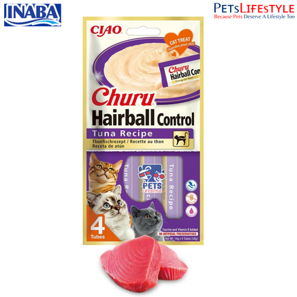 INABA Churu Hairball Control Tuna – Creamy Functional Treat for Cats